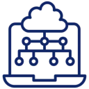 Cloud computing network diagram on laptop screen.