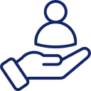 Hand icon holding a person symbol.