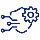 Artificial intelligence icon with brain and gear.