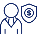 Business person with a money shield icon.